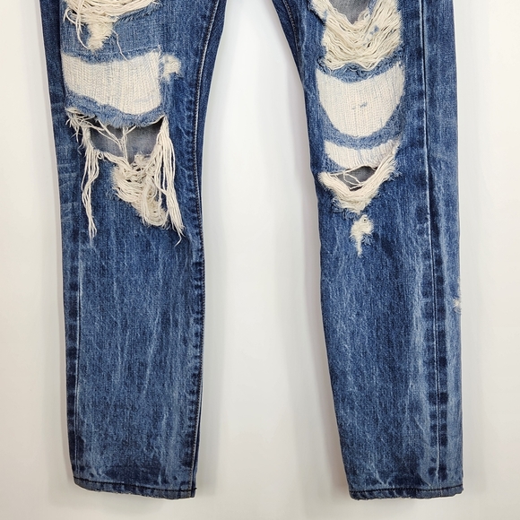 Tortoise Denim Mid-rise Cropped Straight Selvedge Jeans Destroyed Eco Friendly - Picture 8 of 15